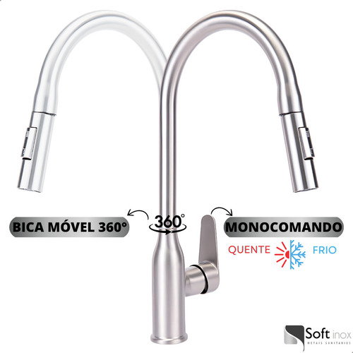 Kit soft inox cuba pia cozinha gourmet aço inox 60x40 con torneira escovada monocomando e acessórios