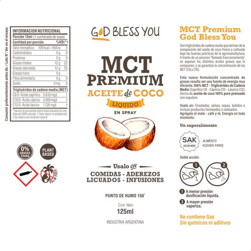 Aceite Mct Oil Premium 200ml God Bless You - Apto Dieta Keto