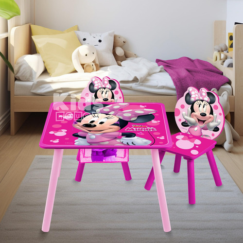 Mesa Para Niños De Madera Con Almacenamiento Y Sillas Minnie