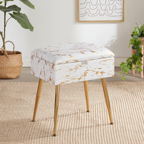 Taburete Otomano De Almacenamiento Con Estampado Dorado