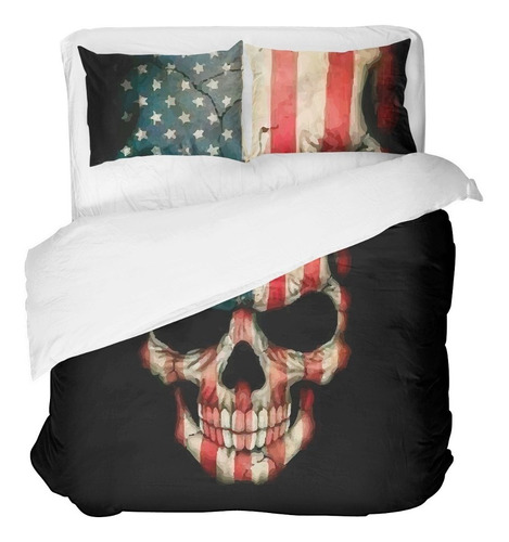 Edredom Casal Estampado Caveira Estados Unidos Bandeira Usa