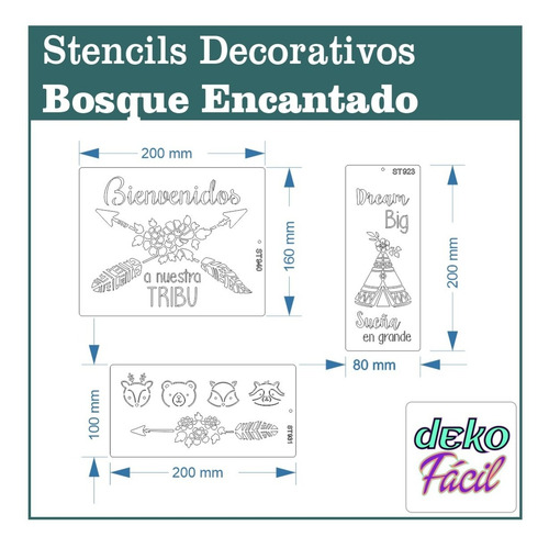 Pack 9 Stencil Decorativo Bosque Encantado Originales