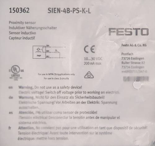 Sensor De Proximidad Festo Sien-4b-ps-k-l