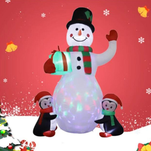 Muñeco De Nieve Inflable Navideño Con Luces + 2 Pingüinos