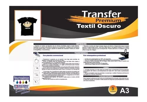 Papel Transfer Telas Oscuras A3 X 50 Hojas Estampado Textil