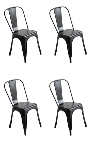 Silla Tolix Antique Diseño X 4 Unidades. Hierro Negro Negro