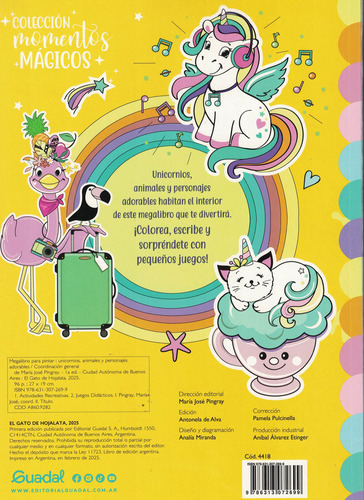 Mega Libro Para Pintar Unicornios Animales Y Personajes Ador, De Pingray, Maria Jose., Vol. 1. Editorial El Gato De Hojalata, Tapa Blanda En Español