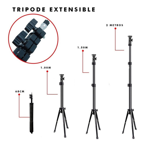 Imagen 3 de 6 de Tripode 2 Metros + Aro Luz Led 20cm Celular Tik Tok Youtube