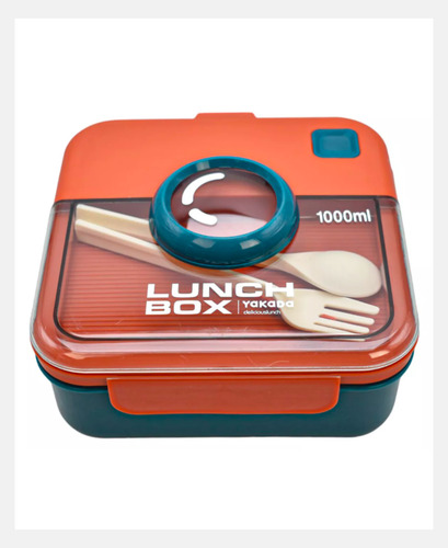 Vianda Lunchera Hermetica Cuadrada C/cubiertos Naranja