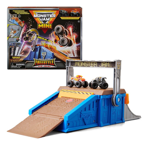 Monster Jam Mini Freestyle Flip Arena Playset Y Almacenamien