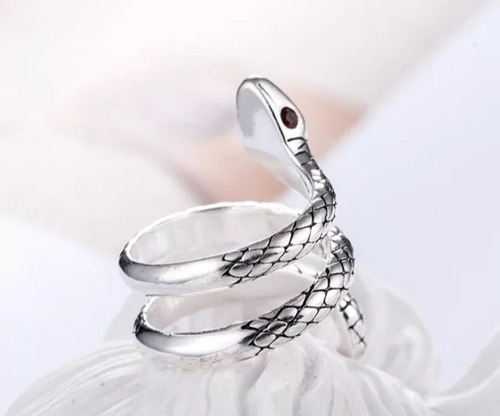 Imagen 4 de 4 de Anillo Serpiente Ajustable Enchapado En Plata