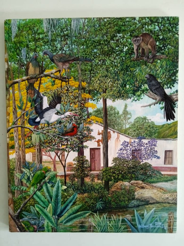 Cuadro Paisaje De Bosque Tropical Y Casa
