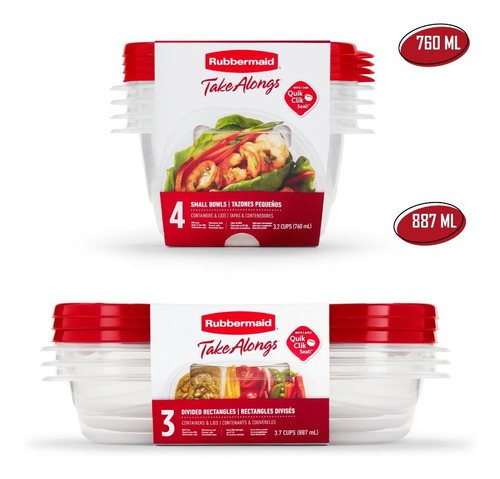 7 Recipientes Porta Comida Envases Coca Rubbermaid