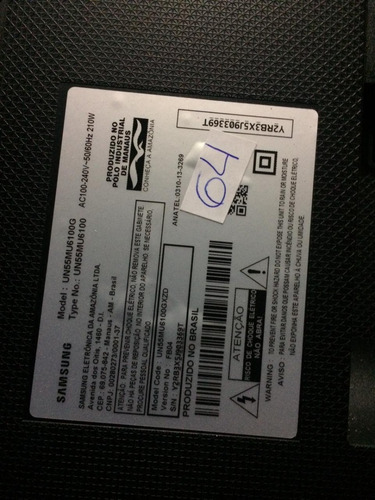 Imagem 1 de 2 de Tv55 Samsung Tv Funcionando Tela Quebrada Para Retirar Peças
