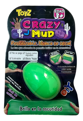 Masa Kinetica Crazy Mud Glow Dark Verde Huevo Diy Nube