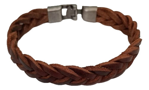 Pulsera Brazalete Hombre Cuero Trenzado Marron Oscuro