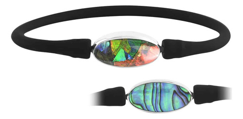 Pulsera Concha De Amolita Y Abulón Con Silicona Negra