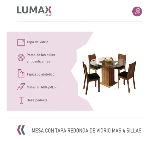 Juego De Comedor Con Mesa Redonda De Vidrio Y 4 Sillas Rústi Color Negro
