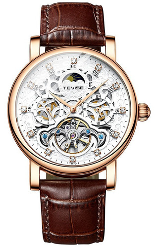 Reloj Tevise T867d, Cuerda Automática Moon Phase Leather