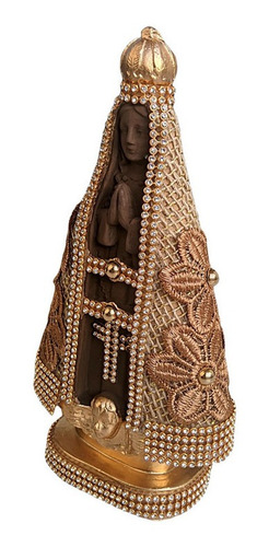 Imagem Nossa Senhora Aparecida Estilizada Floral 20cm Cor Marrom E Bege