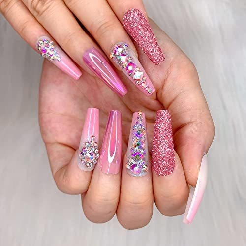 Uñas Press On Artquee 36pzas En Rosa Degradado Con Pedreria