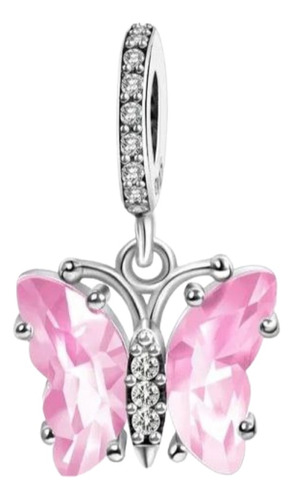 Charm Plata S925 Mariposa Rosa Cristal Calidad Premium 