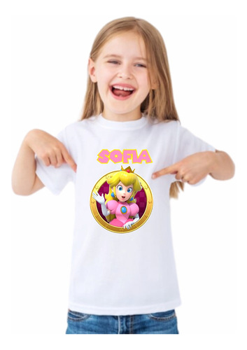 Remera Personalizada Cumpleaños Niños Super Mario Peach