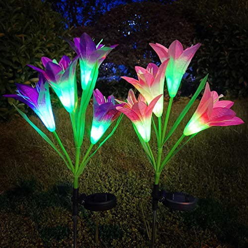 Luz Solar Para Césped, Paquete De 2 Flores, 6 Cabezas Lily S