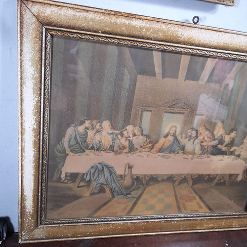 Imagem 2 de 5 de Quadro Santa Ceia Antigo Gravura Anos 60