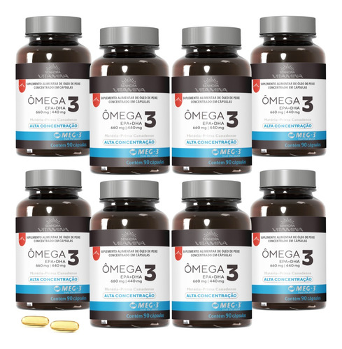 Ômega 3 Do Canadá Alta Concentração Epa Dha 1.100mg (8 Un) Sabor Sem sabor