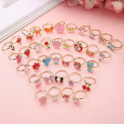 Cyhamse 36 anillos para niñas pequeñas joyas para niños juego de anillos de regalo en caja de colores para niñas y niños pequeños anillos ajustables con piedras preciosas