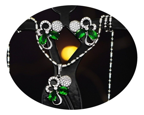 Dije Aretes Oro Blanco 18k Forma Hojas Conjunto Joyas Finas
