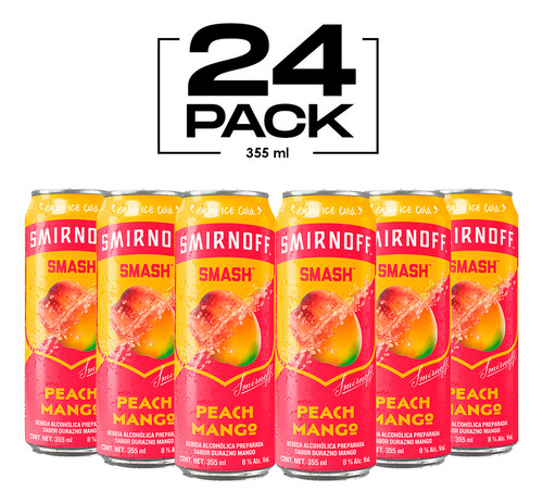 Smirnoff Peach Mango Smash 355 Ml 8% Alc. Paquete 24 Latas