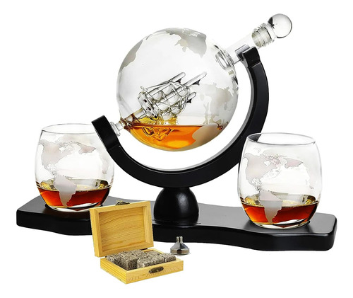 The Wine Savant Whisky & Wine Decanter Globe World Set Con C