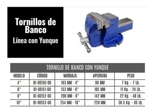 Morsa De Banco Barbero 4 PuLG Azul Prof Con Yunque + Cepillo