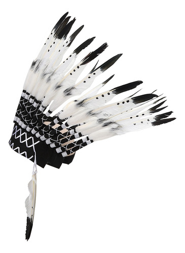 Sombrero De Plumas De Indio De Jefe Negro Con Tocado Nativo