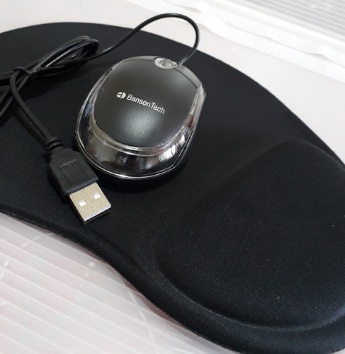 Mouse Usb Optico Banson Tech + Mouse Pad Liso Preto