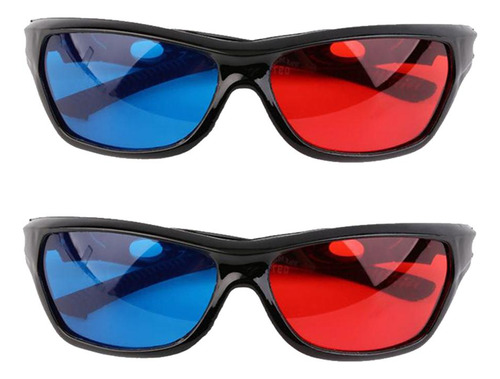 2x Gafas 3d Con Marco Negro Rojo Y Azul Para Dvd De Juegos