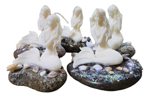 Souvenir Vela Forma Sirena Con Base De Piedra Decoración