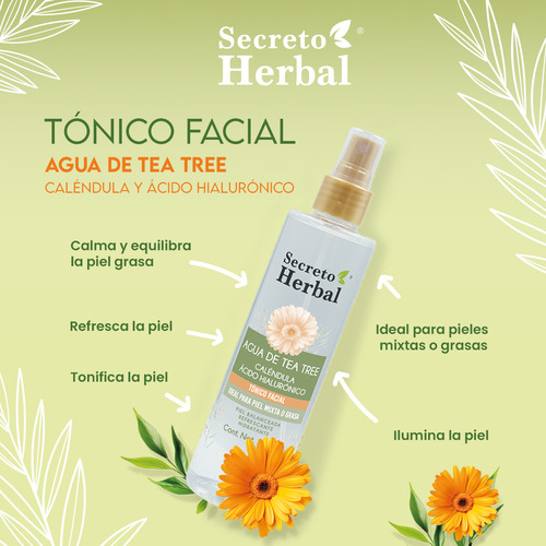 Tónico Facial Agua Tea Tree Y Caléndula Secreto Herbal 250ml