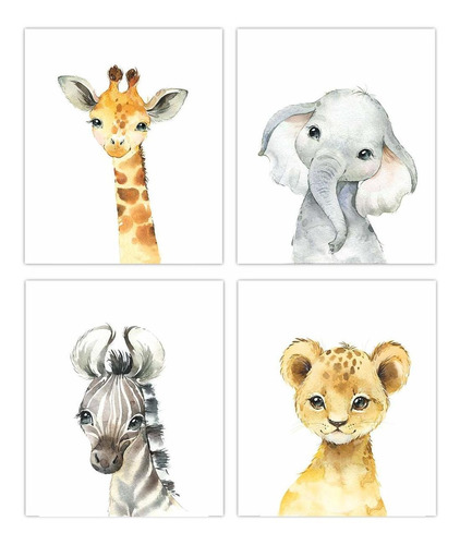 Little Baby Watercolor Animals Safari Prints Set Of 4 (unfra