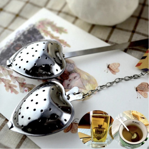 10 Infusor De Te Corazon De Metal Con Palo Inox #51 Color Gris