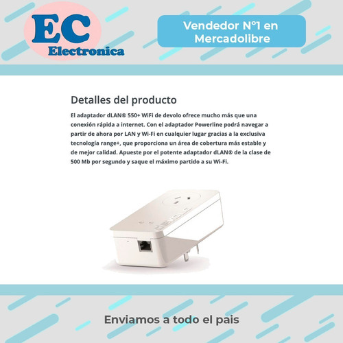 Extensor Devolo Dlan 550+ Wifi Starter Kit + Red Electrica