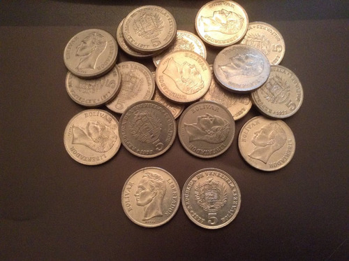 Set De 20 Monedas De 5 Bolivares De Niquel Del Año 1977 (Usado)