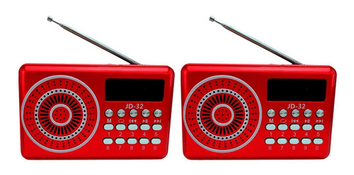 Kit 2 Radio Portátil Pequeno Bluetooth Fm Pendrive Vermelho