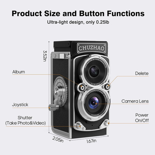 Chuzhao Vintage Mini Digital Camera, Portable Tlr Style R...