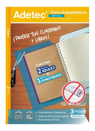 Forro Para Cuadernos Autoadhesivo Azul 50x37,5cm - 3462