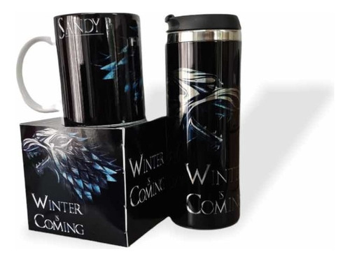 Taza+termo Casa Stark Game Of Thrones Personalizado Color Negro