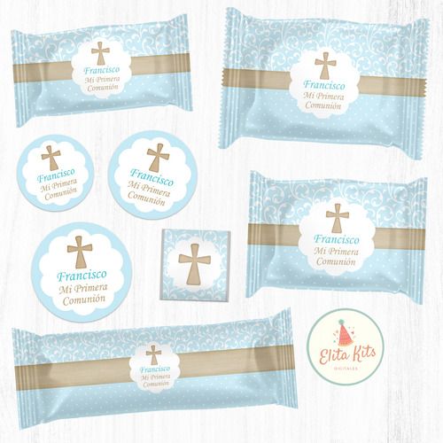 Kit Imprimible Comunión Celeste + Banner, Personalizado