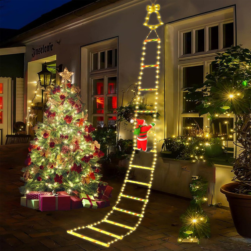 Decoración Navideña 330cm Escalera Luz Y Papá Noel Exterior